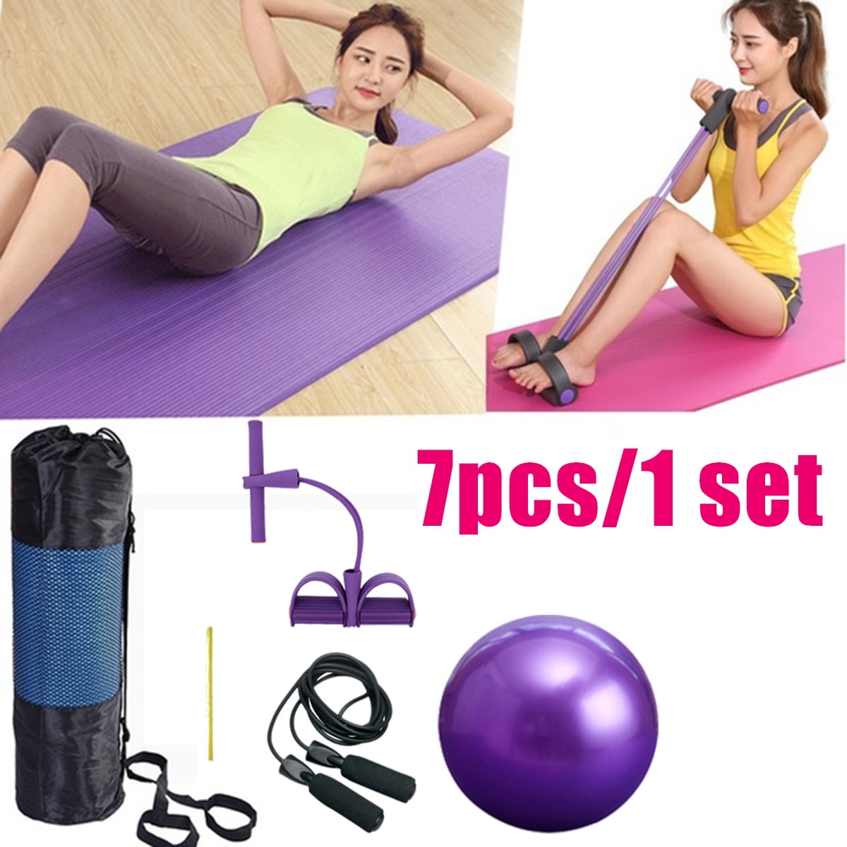 7Pcs/set Exercise Yoga Fitness Equipment Yoga Mat Pilates Ball Skipping Rope US 