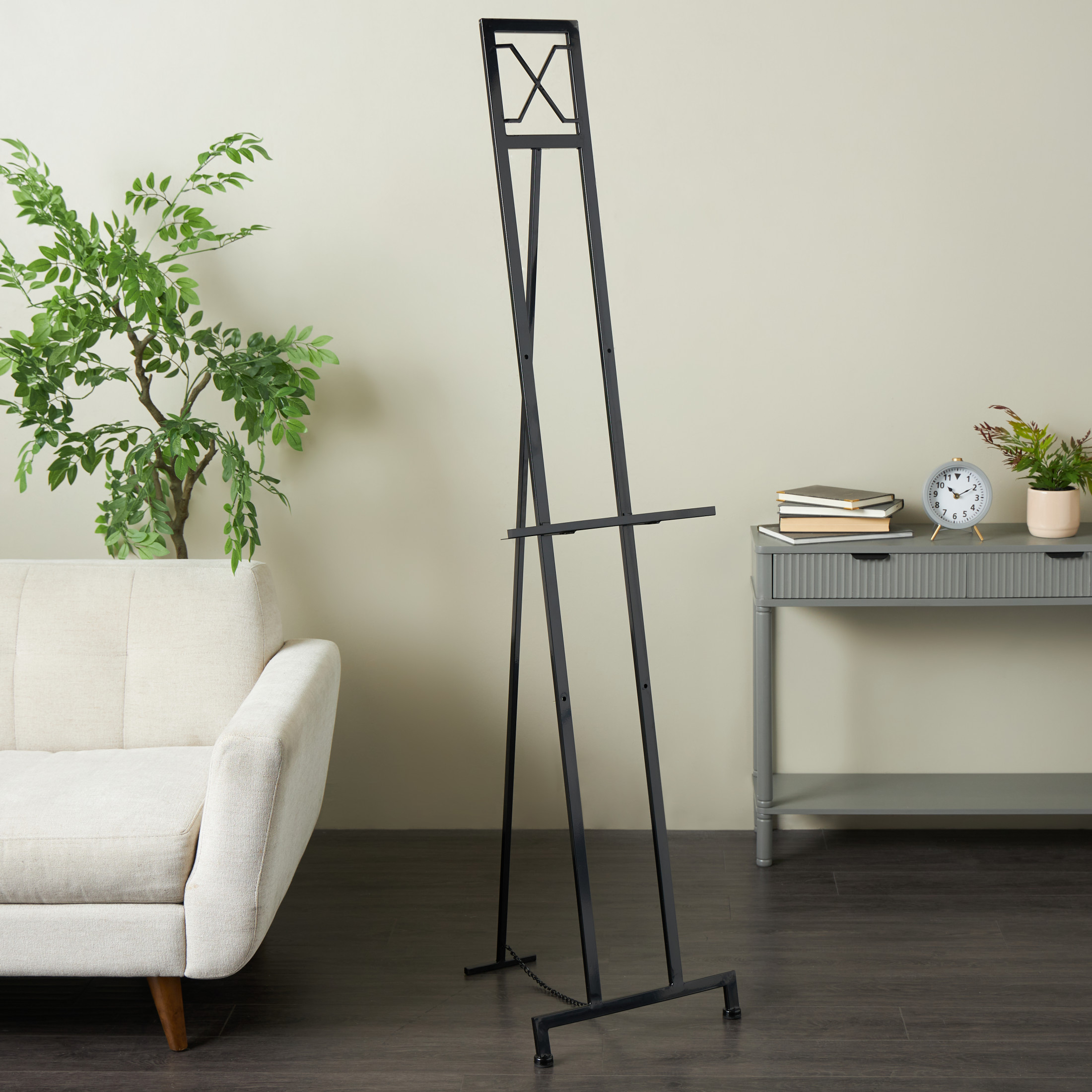 DecMode 17" x 70" Black Metal Wall Hanging Decorative 3 Tier Geometric Easel, 1-Piece