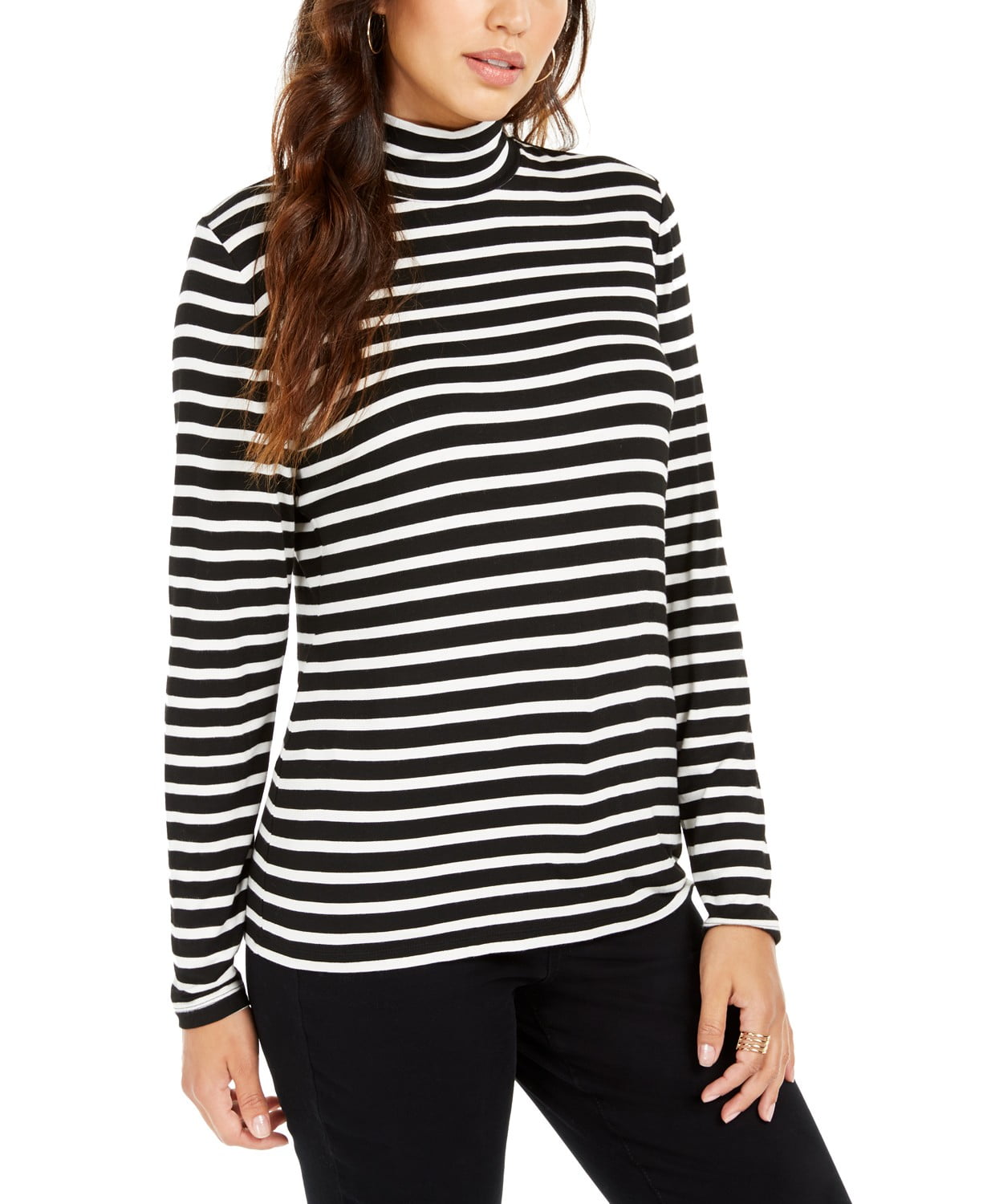 Style & Co Women's Striped Turtleneck Top Black Size Large - Walmart.com