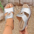 thumbnail image 4 of Wedge Sandals for Women Leopard Print Slip On Leather Platform Slide Lightweight Non Slip Beach Slippers Silver Size 8, 4 of 8