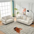 thumbnail image 2 of Chesterfield Chenille Sofa, Upholstered Cloud Couch with Rolled Arms and Nailhead Trim, 3+2 Seater Deep Seat Sofa for Living Room, Beige, 2 of 9
