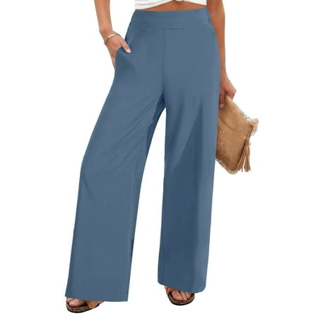 Awdenio Straight Pants for Women New Arrivals Fashion Solid Color Office Casual High Waist Loose Wide Leg Straight Trousers with Pockets