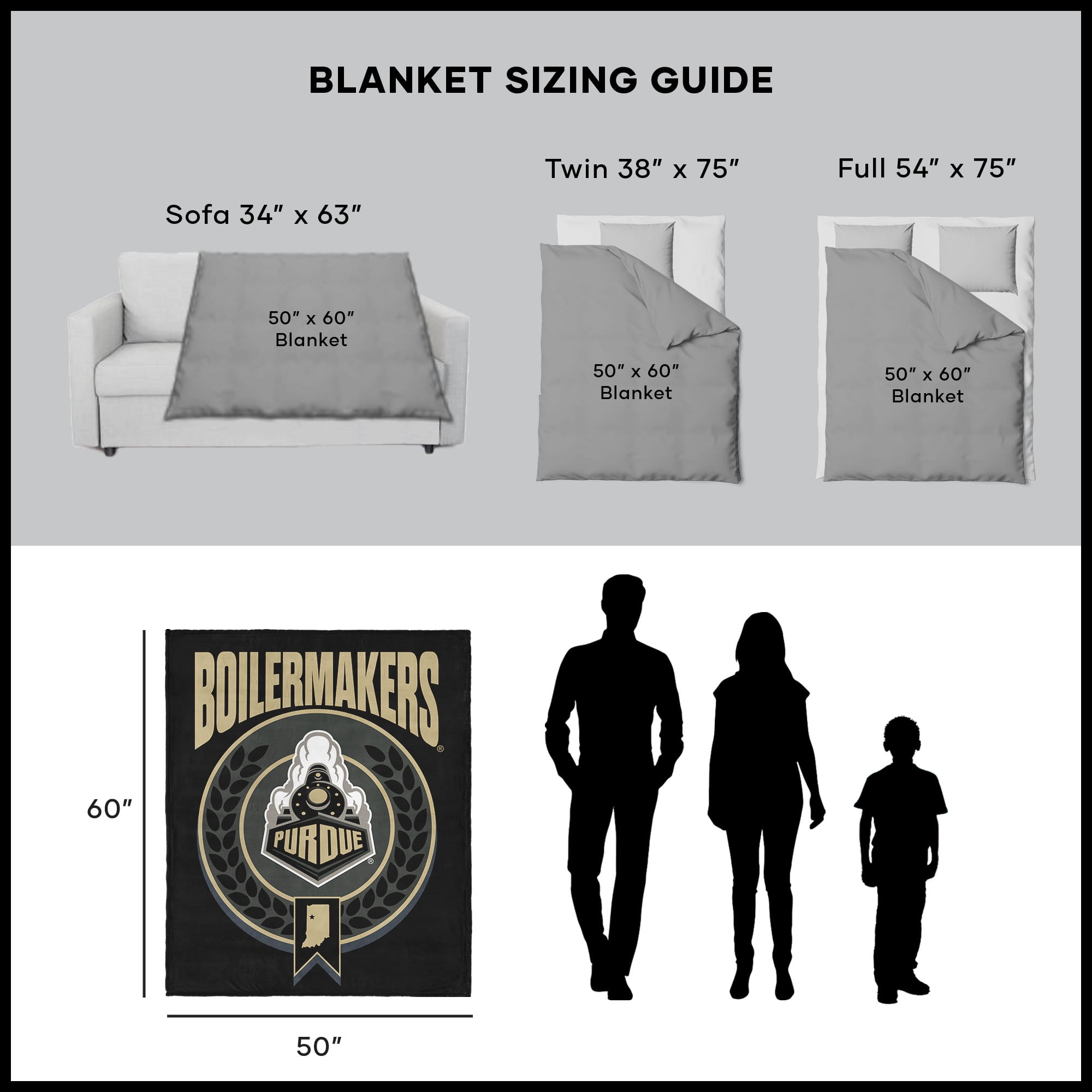 Purdue NCAA Apex Silk Touch Sherpa Throw 50x60 inches