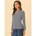 thumbnail image 3 of Camisa abotonada Allegra K cuello alto escote En V recortado Gris S, 3 of 5