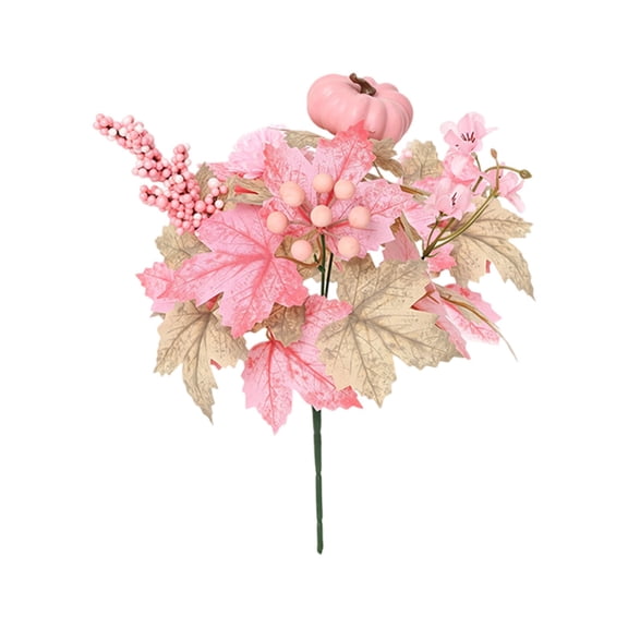 1Pc Fall Floral Pick, Trendy Pastel Pink Pumpkin and Beige Leaf Artificial Branch for Girly Pastel Halloween Aesthetic Room Decor, Pastel Pink