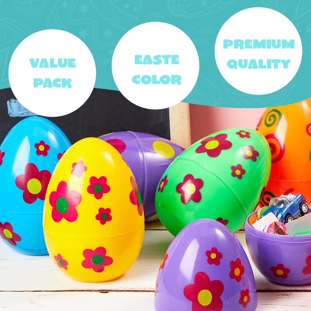 Joyfy 12 Pcs Large Printed Easter Eggs, 6" Jumbo Plastic Empty Fillable for Easter Egg Hunt, Basket Stuffers/Fillers, Filling Treats, Party Favors Supplies, Classroom Prizes