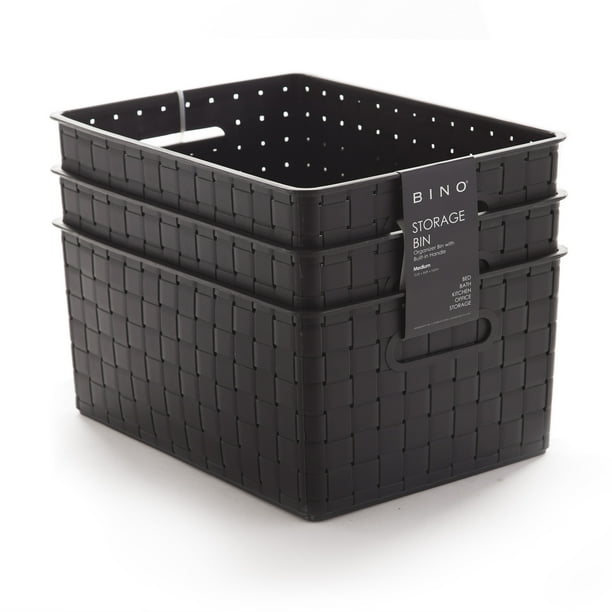 BINO Woven Plastic Storage Basket, Medium– 3 PACK (Black) - Walmart.com