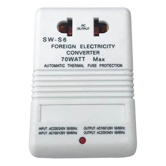 Kearding Convertidor de voltaje de doble vía para oficina, electricidad de viaje para acampar, 110V a 220V, inversor regulador de adaptador Adaptadores de corriente Blanco S6 70W