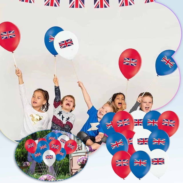 Ensemble de Ballons de Célébration du Jubilé Royal, Lot de 12 Ballons de 12 Pouces Rouges Blancs Bleus en Latex, Décorations de Fête de Rue pour Anniversaire Ou Célébrations Nationales, à l'Hélium Ou à Air, Usage Intérieur Extérieur