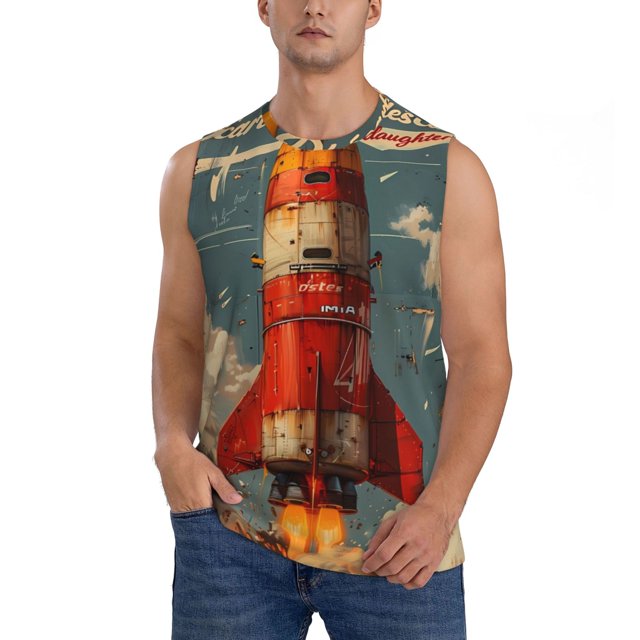 Fotbe Rusty Rocket Launch Men's Camiseta sin Mangas Estampada para Hombres, Playera Casual para Gimnasio, Entrenamiento, Playa-Medium