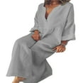 thumbnail image 1 of CHUANK Women Cotton Linen Long Sleeve Loose Maxi Dress Plus Size Solid Button Down Long Dress, 1 of 3