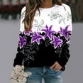 thumbnail image 3 of Cnbwig Pullover Sweatshirt for Women Casual Floral Print Long Sleeve Hoodless Crew Neck Drop Shoulder Sweatshirt Loose Tops Fall Tops Lightweight Sweatshirts A4-Purple XL, 3 of 4