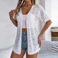 thumbnail image 2 of jtjvou Womens Lightweight Summer Crochet Cardigan Open Front Short Sleeve Boho Long Knit Kimono Jacket,White,S, 2 of 6