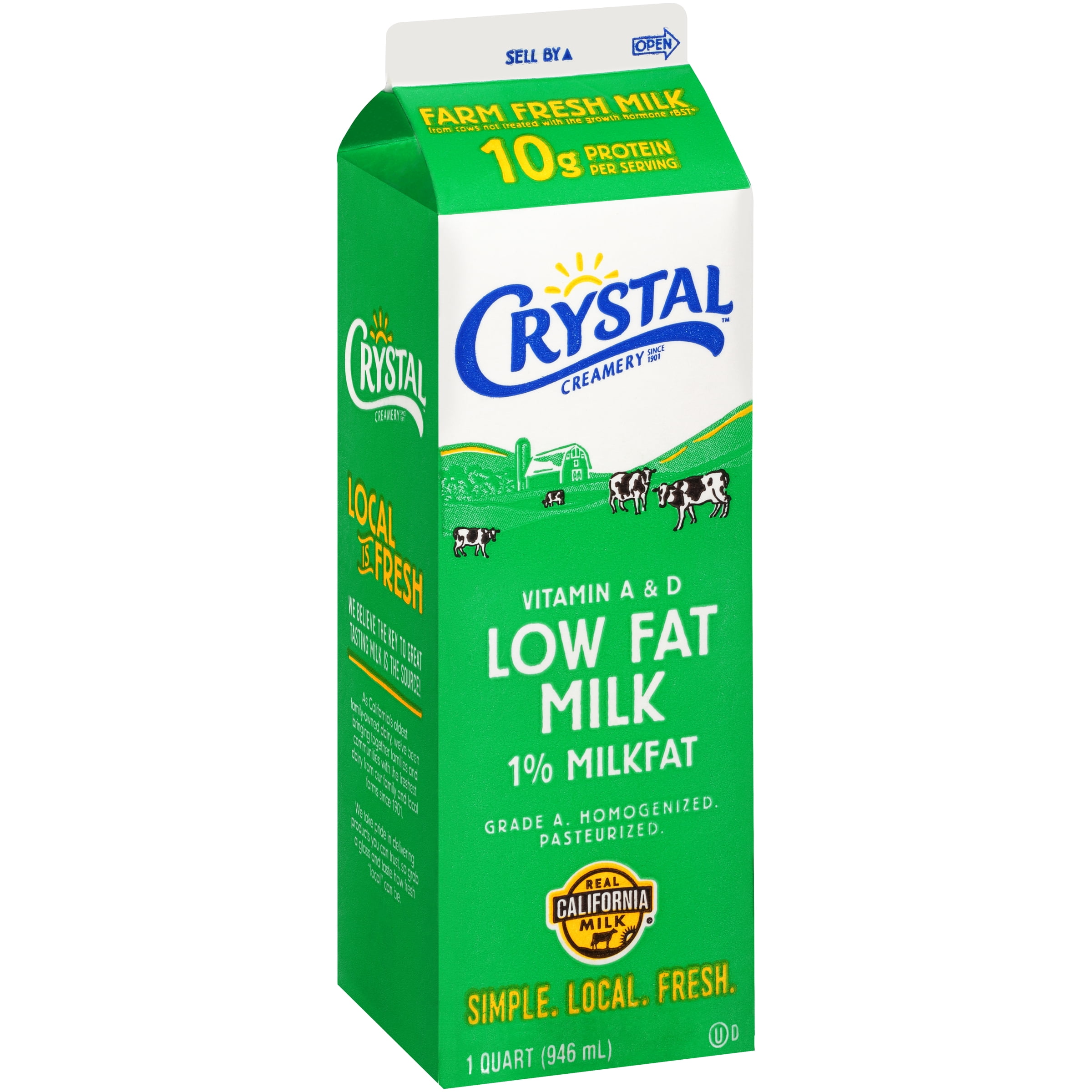 Crystal Creamery Fresh 1% Low-Fat California Milk, 32 oz Carton