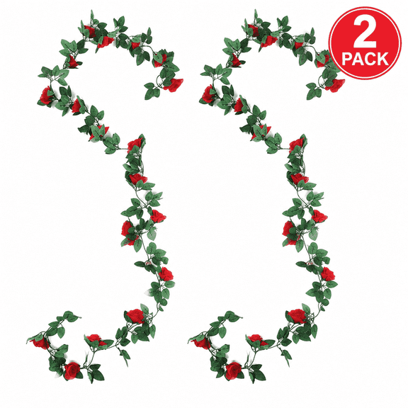 Artificial Rose Vine 16FT Fake Rose Garlands Hanging Flower for Wedding Home Valentine's Day Party Arch Garden Decoration 2PCS