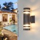 thumbnail image 2 of Lámpara de pared exterior de doble cabezal con carcasa de plástico, luz ascendente y descendente, E27, impermeable, para exteriores, para colgar en la pared, iluminación de patio, kit de pvc, 2 of 5