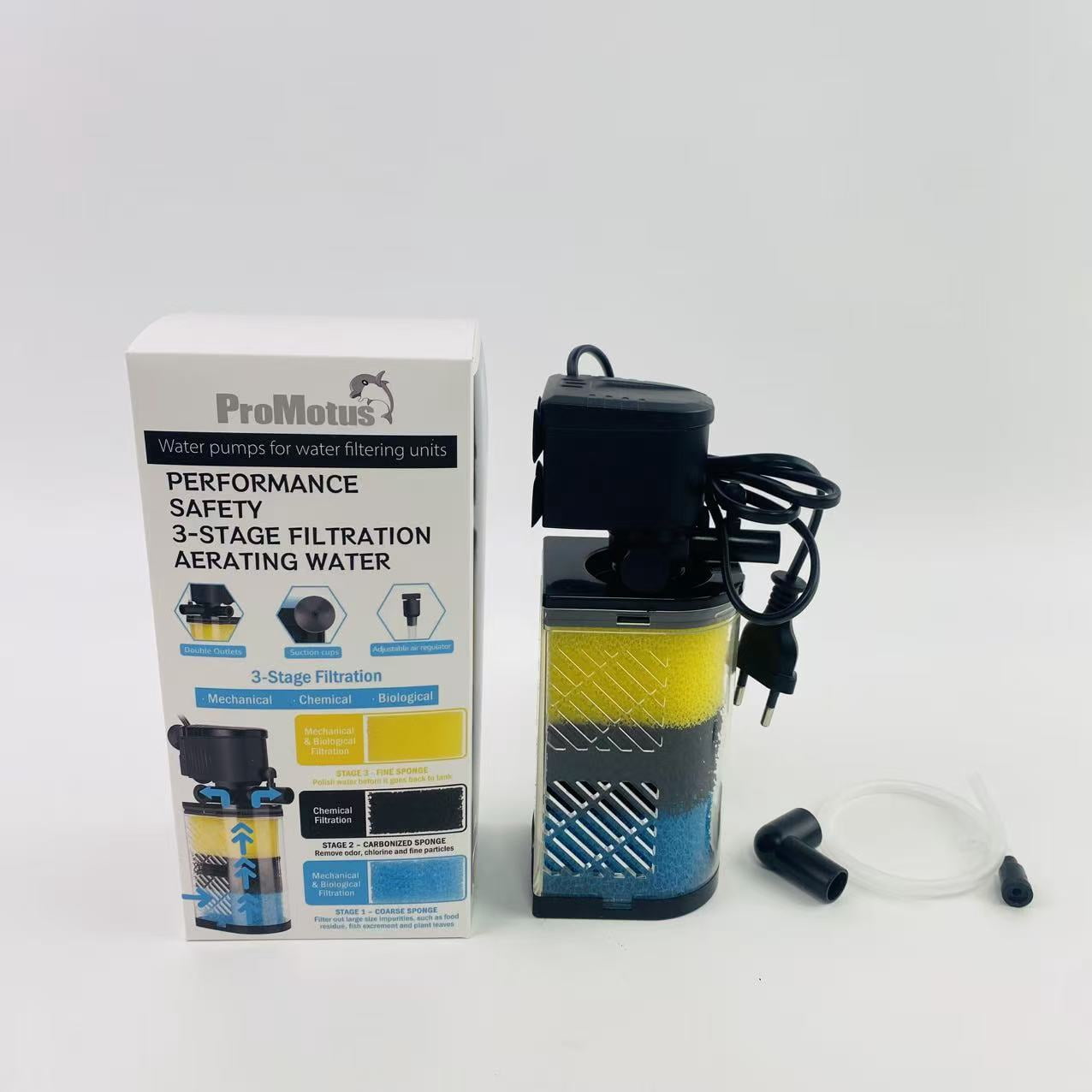 ProMotus Water pumps for water filtering units,Aquarium Filter 3-Stage in-Tank Filter Internal Fish Tank Filter Turtle Filter for 10-40 Gallon Fish Tanks with Dual Water Outlet & Aeration