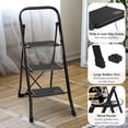 thumbnail image 3 of 2 Step Ladder Folding Step Stool with Wide Anti-Slip Pedal, Convenient Handgrip, Portable Steel Step Stool, 300 lbs Sturdy Steel Ladder for Household and Office,White, 3 of 8