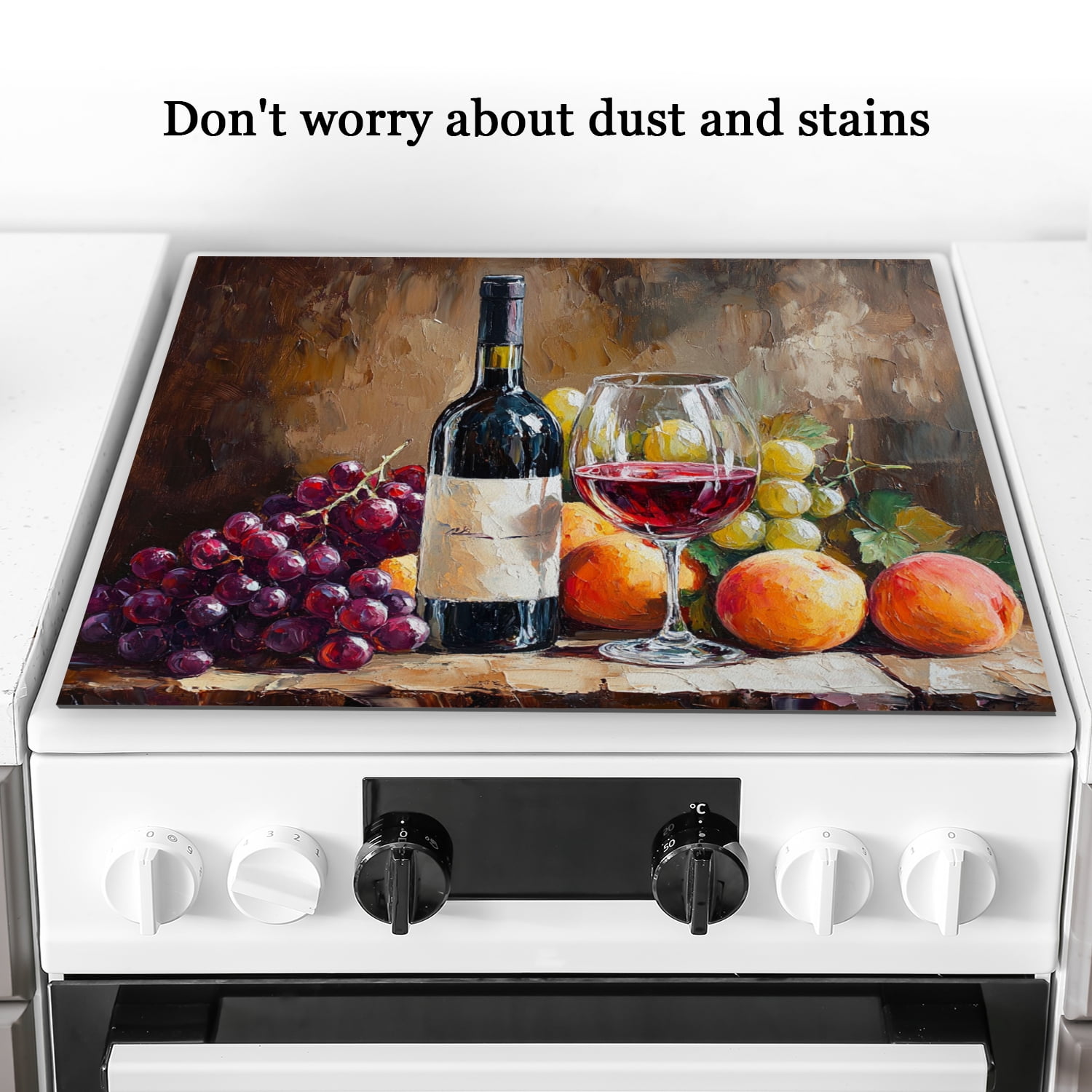 Stovetop Cover for Electric Stove, Wine And Fruits, Square Foldable Stove Mat for Glass Cooktop, Decoration Pad for Kitchen RV (28×20 Inch)