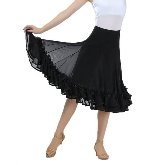 Elegant Ballroom Dancing Latin Waltz Dance Party Mesh Skirt - Black, 64cm