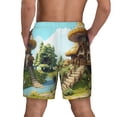thumbnail image 2 of Lsque Mens Swim Trunks Cartoon Mushroom House Pattern - Bathing Suit Compression Liner - Beach Swim Shorts Swimwear - (S-3XL) - Stretch Quick Dry -Large, 2 of 9