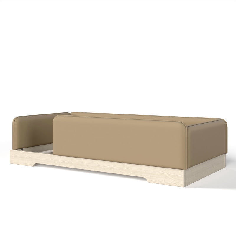 Twin Size Faux Leather Upholstered Floor Bed, Kids Montessori Bed Frame with Removable Guardrail, Low Profile Platform Bed
