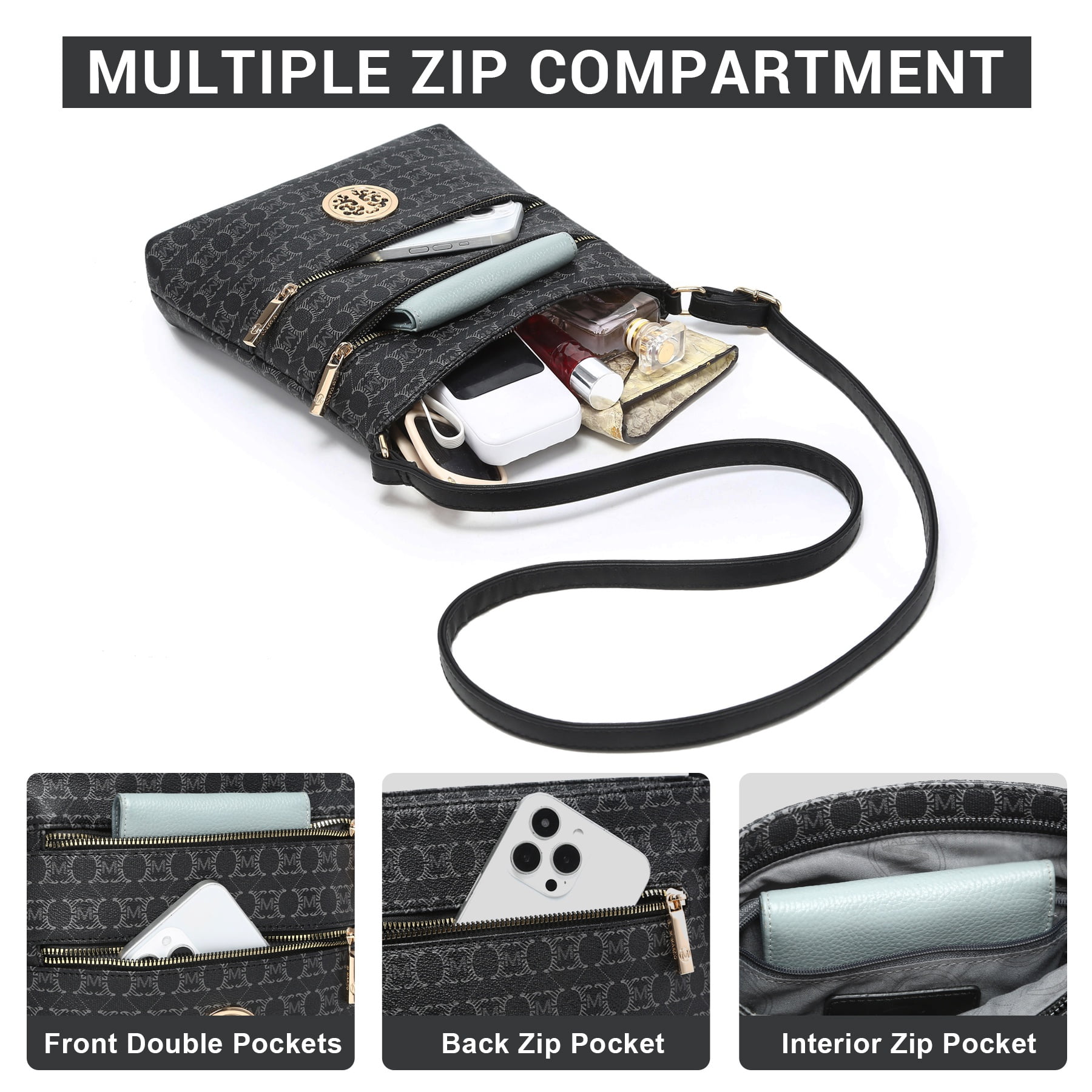 VANSARTO Crossbody Bags for Women Multi Pocket Crossbody Purses Trendy Vegan Leather Shoulder Handbags with Adjustable Strap, Black