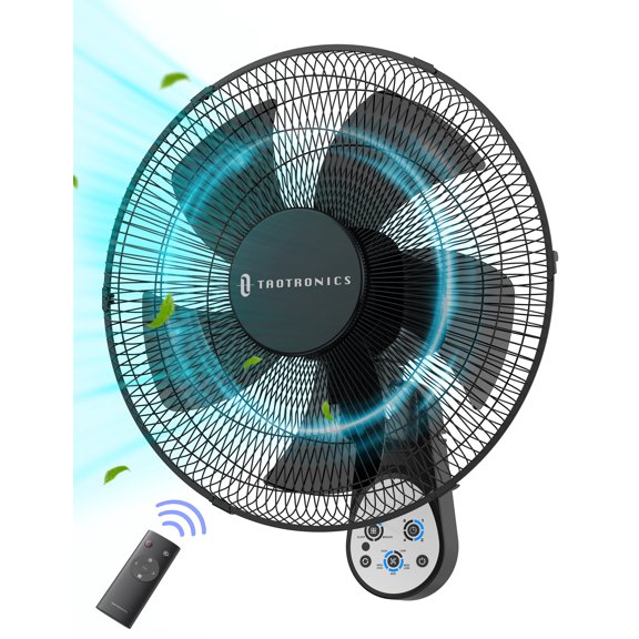 Wall-Mount Fan with Remote, TaoTronics 16 inch Wall Fan with 3 Wind Modes, 8 Hour Timer, 90 Degree Oscillating,Black New