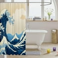 thumbnail image 3 of Bathroom Wave Shower Curtain Set Sea Ocean Waves HandDrawn Style Japanese Illustration Great Wave Ukiyoe Themed Decor Add a Cultural and Artistic Touch to Your Bathroom Blue Cream Fabric for Stall Bat, 3 of 6