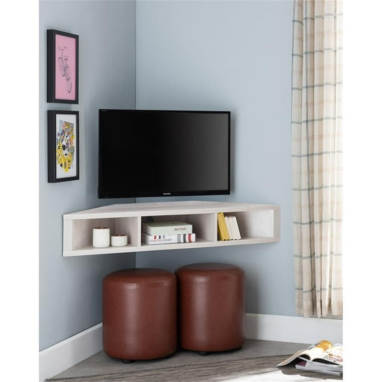 Bowery Hill Floating TV Stand Corner Unit in White Oak, Living
