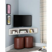 Bowery Hill Corner Wood Wall Mounted Floating Shelf 42 TV Stand Console in White Oak