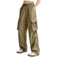thumbnail image 4 of Cargo Pants Women Quick Dry Parachute Hiking Pants with Pockets Elastic Waist Lightweight Water Resistant Joggers Brown L, 4 of 5