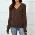 thumbnail image 4 of Women's Casual V-Neck Sweater Base Layer Knitted Long Sleeve Solid Color Top for Fall Winter Versatile Basics,Coffee,M, 4 of 7