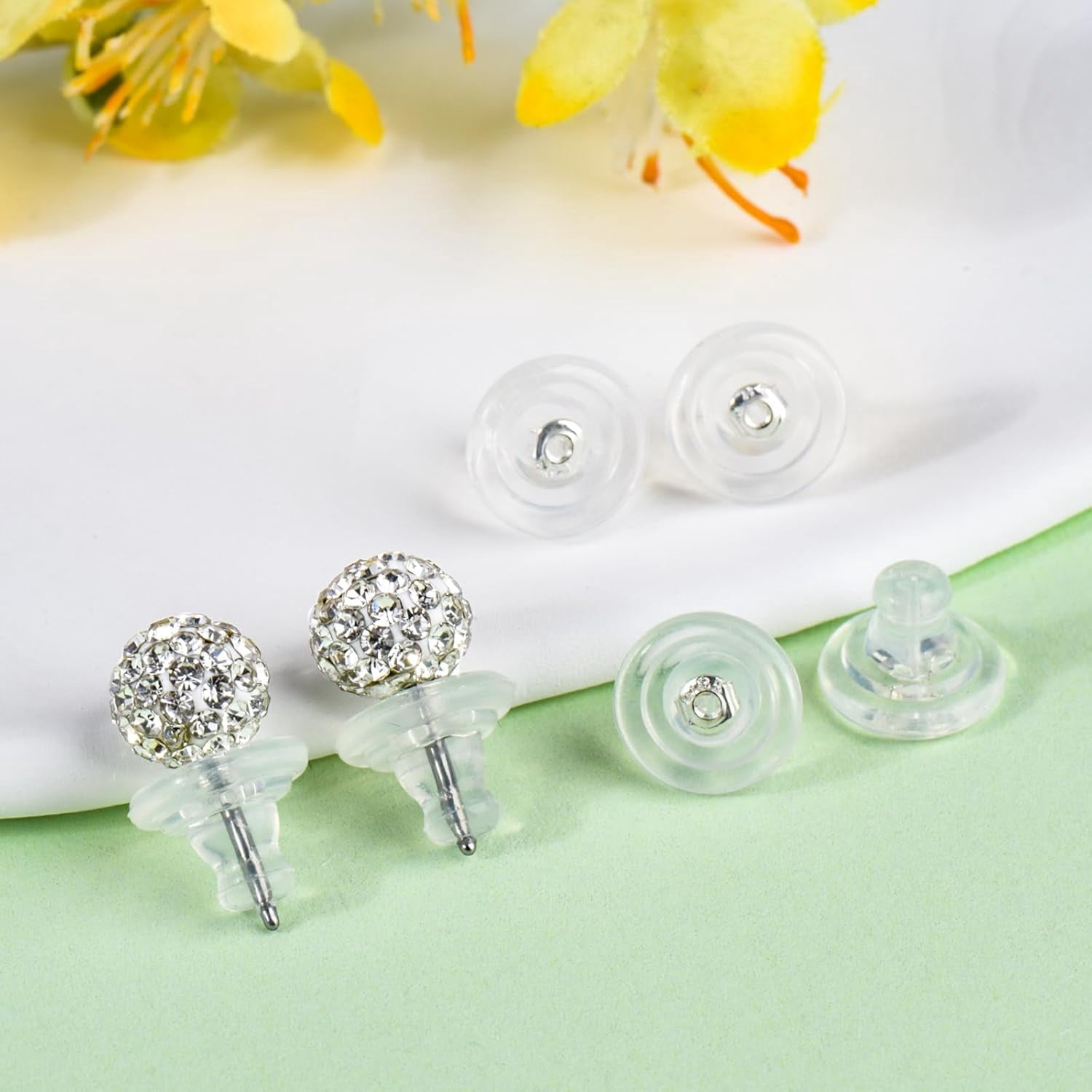 Earring Backs,18K Gold Silicone Earring Backs for Studs/Droopy Ears,Locking Secure Earring Backs for Heavy Earring,No-Irritate Hypoallergenice Soft Clear Earring Backs for Adults