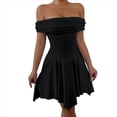 thumbnail image 1 of Vestido Corto de Cóctel con Hombros Descubiertos, Dobladillo Fruncido y Corsé Fruncido para Mujer Negro XS, 1 of 10