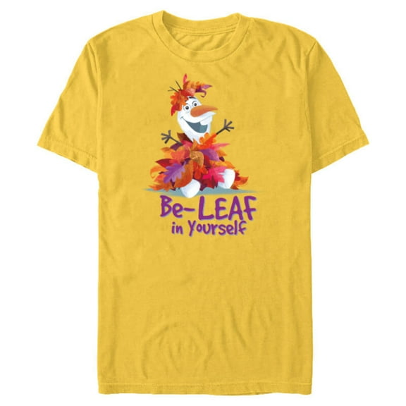 Disney Frozen Olaf Autumn Fall Funny Be-LEAF in Yourself - Short Sleeve Blended T-Shirt for Adults - Customized-Yellow