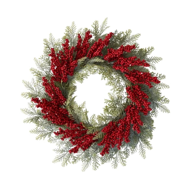 Corona Navideña Artificial Guirnalda Decorativa de Puerta Bayas Rojas Espuma Pp Adecuada para Celebraciones Bodas Cumpleaños y Decoración Interior