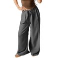 thumbnail image 2 of YIFUNIN Women's Loose Wide Leg Cotton Linen Pants with Drawstring, Pocketless Casual Trousers for Relaxed Fit, Breathable Natural Fabric,Dark Gray M, 2 of 6