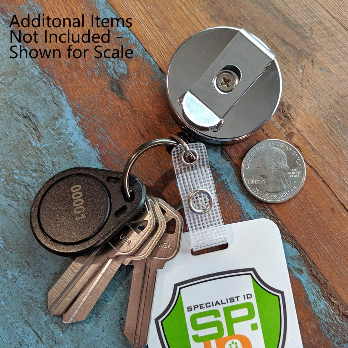 5 Pack - Heavy Duty Retractable Badge Reel with Key Ring - All Metal Construction Card & Key Holders with Thick Nylon Cord, Belt Clip, Reinforced ID Strap & Keychain by Specialist ID (Black / Silver)
