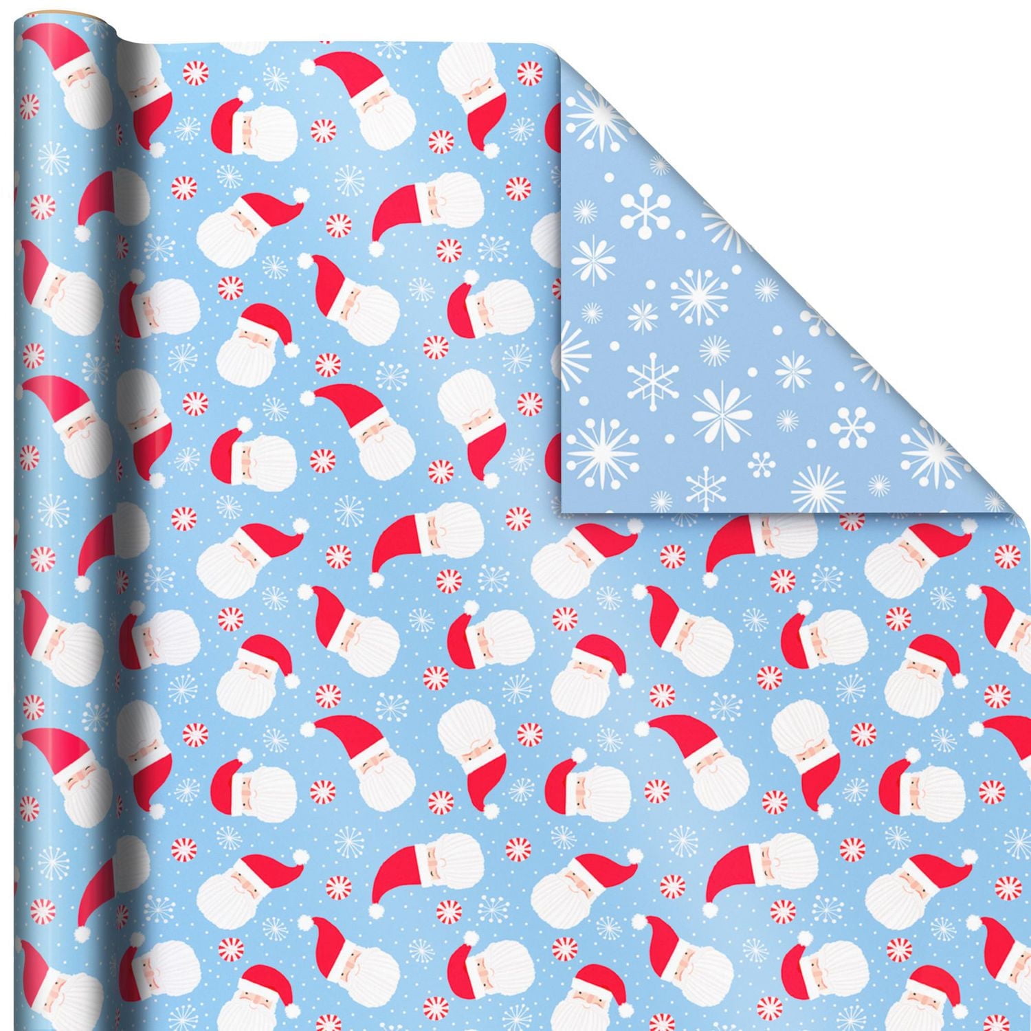 Hallmark Reversible Christmas Wrapping Paper (Santa and Snowflakes on Blue)