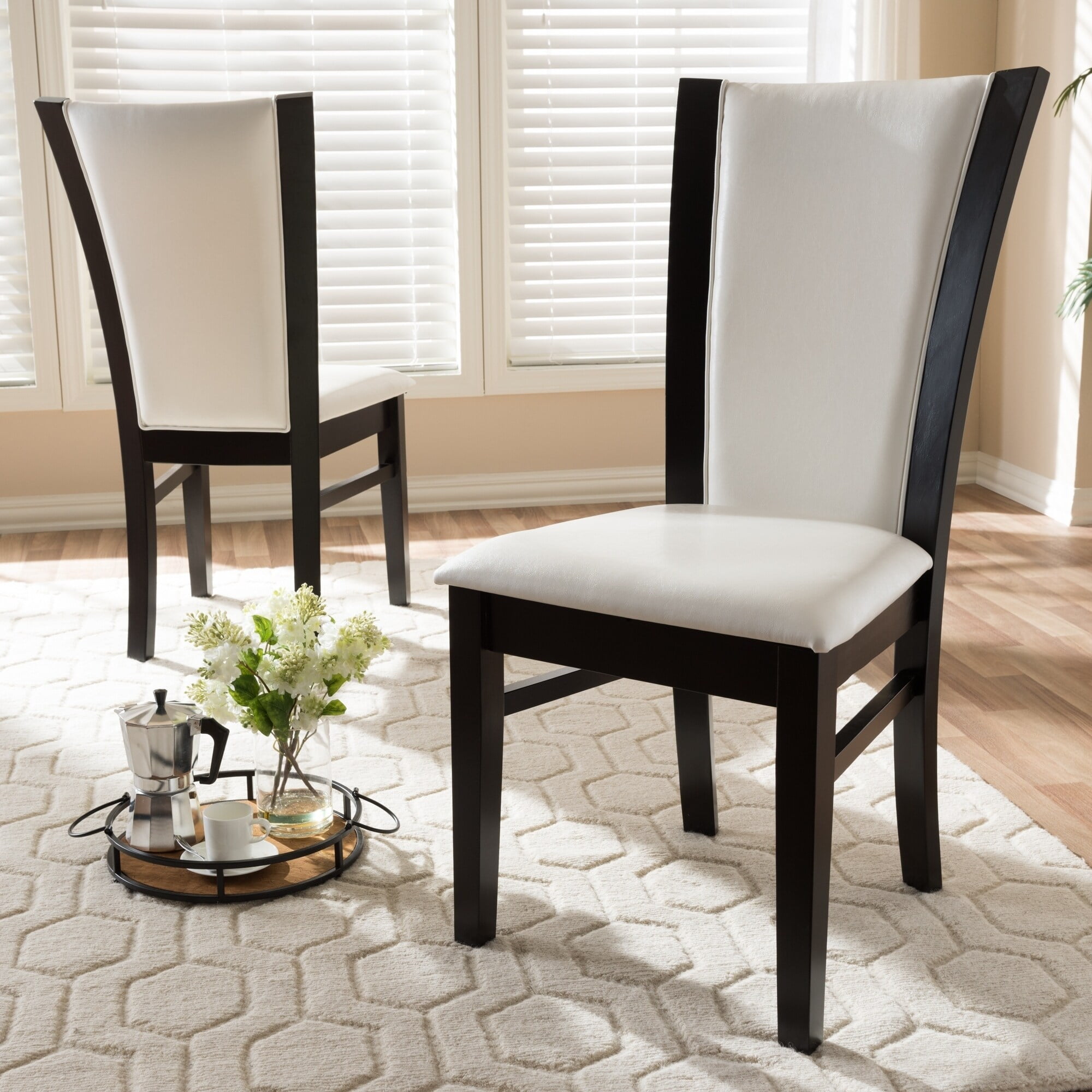 Baxton Studio Contemporary White Faux Leather Dining Chair Set by