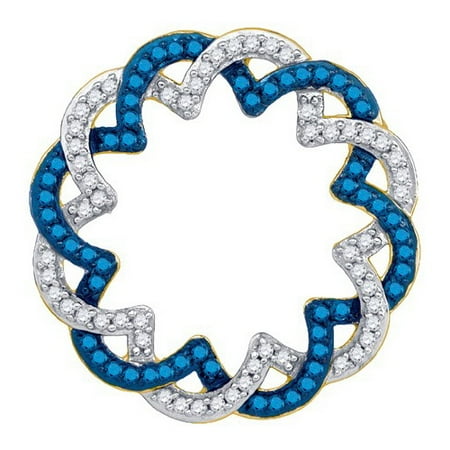14K Yellow Gold 0.33ctw Fancy Decorated Blue Pave Diamond Twist Round Pendant