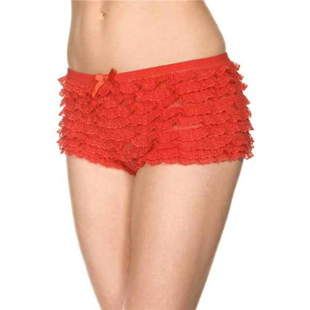 Music Legs 115-RED Micro Mesh Lace Ruffle Trim Tanga Short, Red