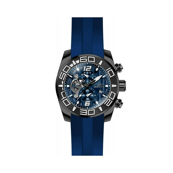 22812 Men's Pro Diver Blue Dial Black IP Steel Blue Silicone Strap Chronograph Watch