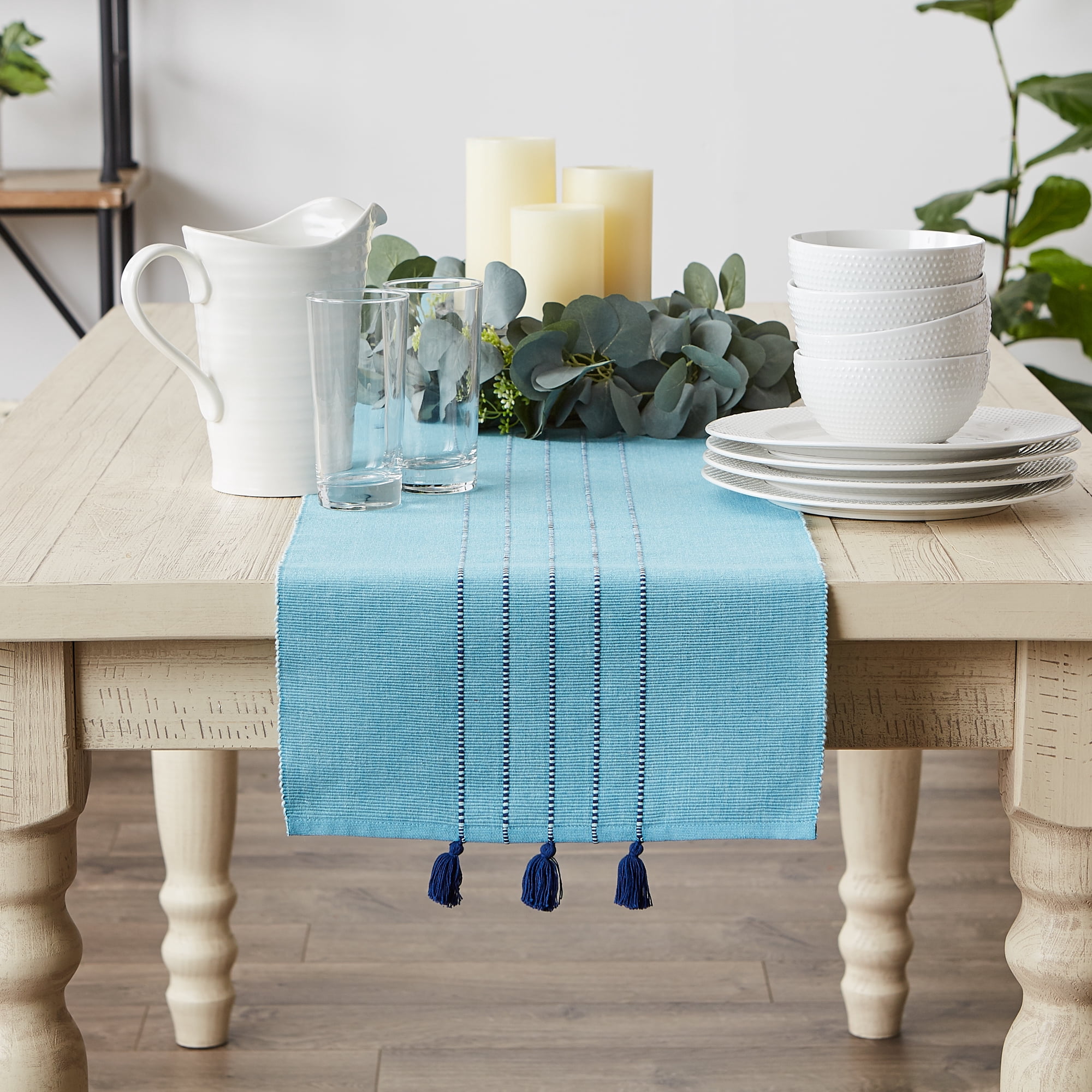 Runner Da Tavolo DII In Cotone Blu Striscia - 35x182 Cm - Perfetto Per Cucina E Decorazione - 3