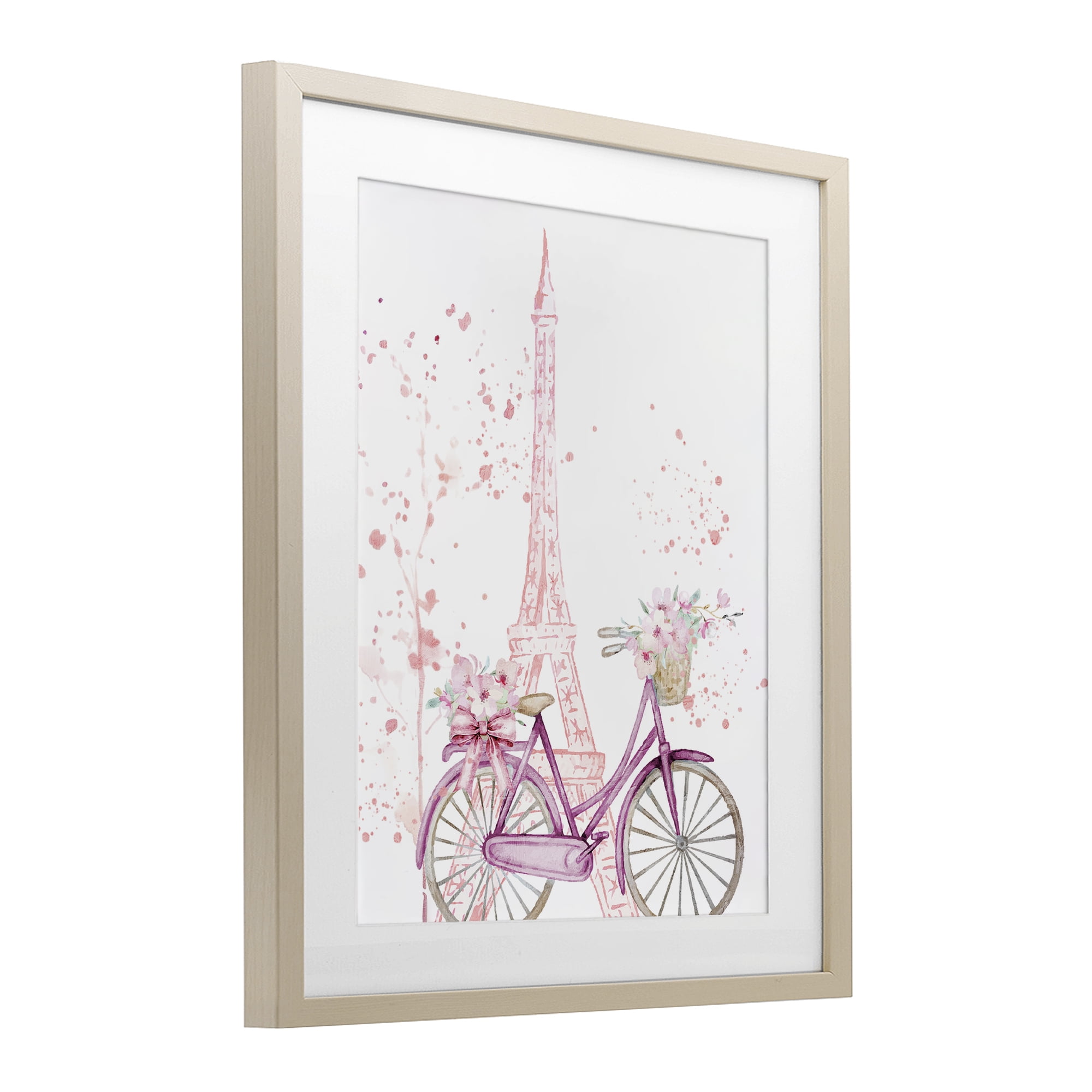 Parisian Bicycle & Modern Splatter Birch Framed Print Under Glass, design by Kim Allen