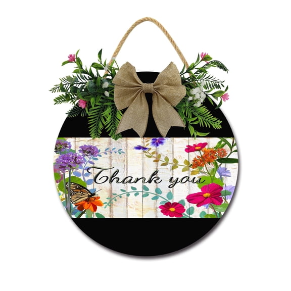 A Garden Thank You Front Door Sign Funny Wreaths Hanging Wooden Plaque Decoration Round Rustic Wood Farmhouse Porch Decor for Home Front Door Decor, 12 x 12 Inch
