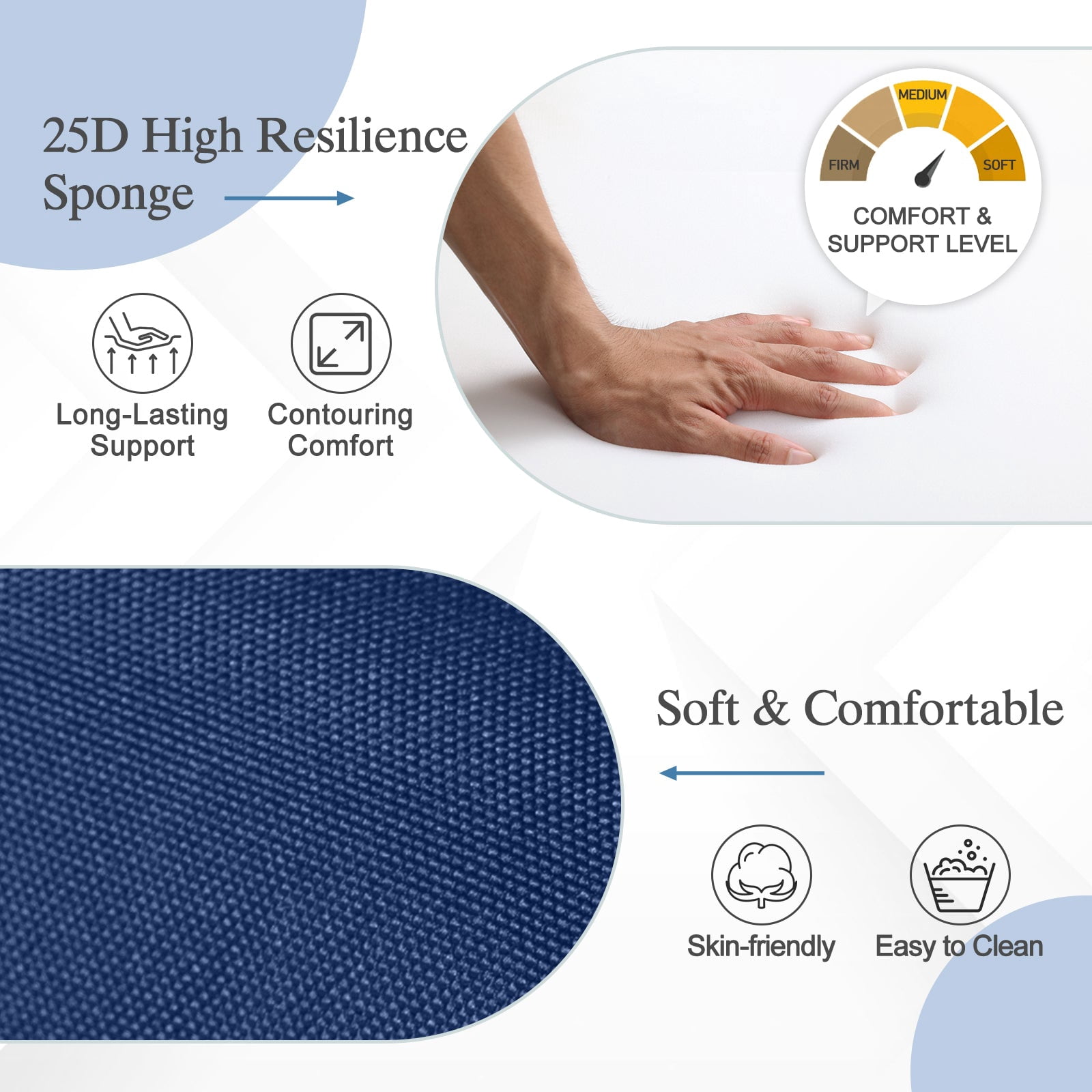BPS 18" x 19" Outdoor Chair Cushion, Fade Resistant Patio Seat Cushion Pads with Ties, Set of 4 - Dark Blue