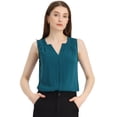 thumbnail image 1 of Blusa sin mangas con cuello en V para camisas de trabajo de oficina de gasa para mujer Azul Pavo Real M, 1 of 5