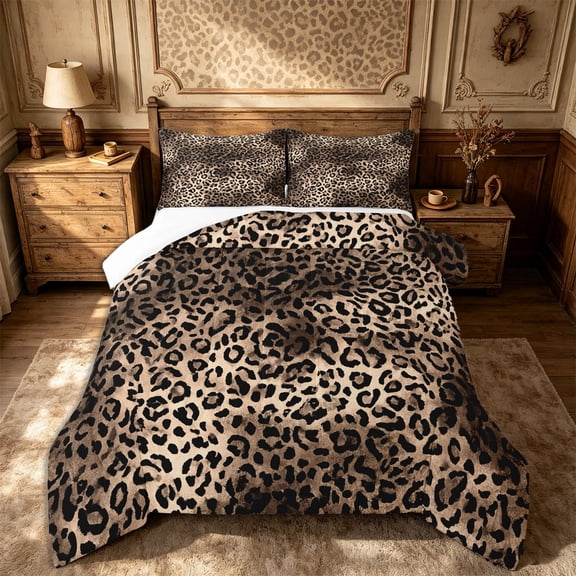 Erosebridal Leopard Print Comforter Set Queen Size Brown Bedding Set Teens Room Decor,Animal Cheetah Print Quilt Set,Modern Luxury Soft Breathable Duvet Insert